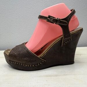 Prada Bronze Floral Platform Wedge Sandals Size 40